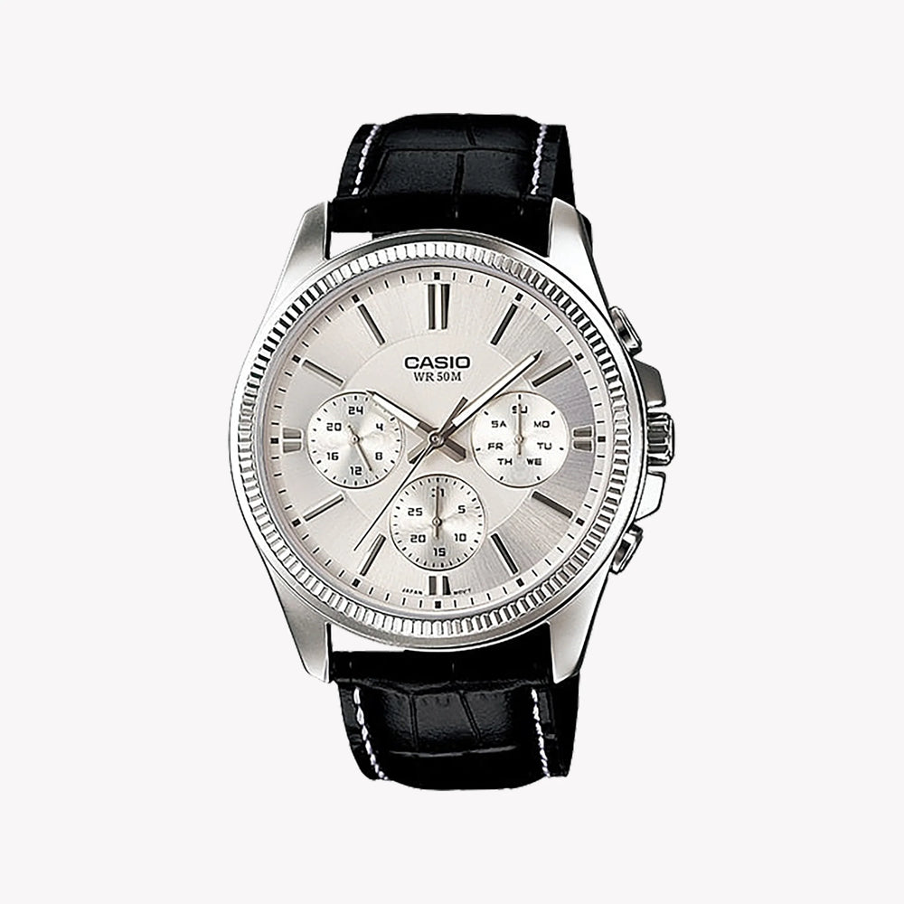 Timeless Elegance Men's Stainless Steel, Black Leather | Mtp-1375l-7avdf by i-watch
