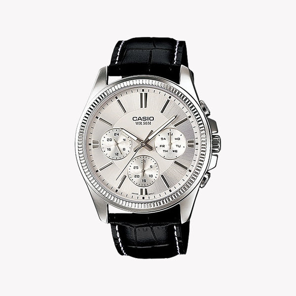 Timeless Elegance Men's Stainless Steel, Black Leather | Mtp-1375l-7avdf by i-watch