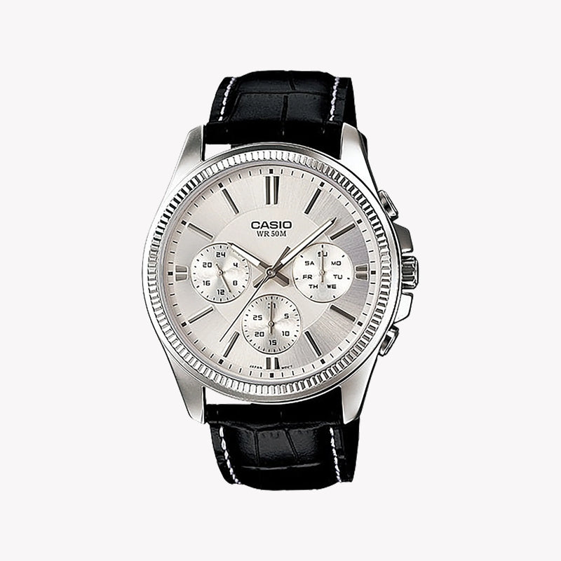 Timeless Elegance Men's Stainless Steel, Black Leather | Mtp-1375l-7avdf by i-watch