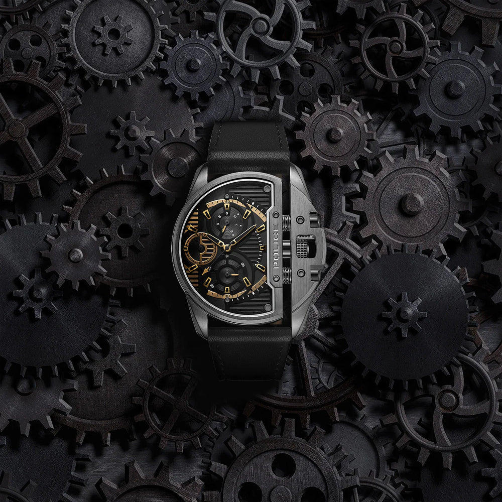 Police Men's Grey Stainless Steel, Black Leather | Pewjf2203601 by i-watch