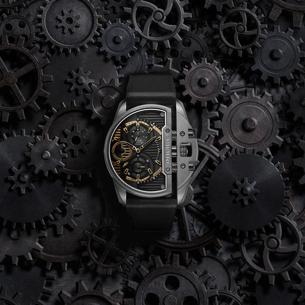 Police Men's Grey Stainless Steel, Black Leather | Pewjf2203601 by i-watch