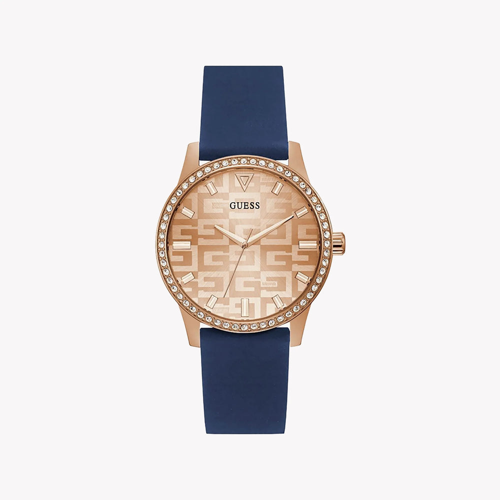 Guess Women's Rose Gold & Blue Silicone Watch, Rose Gold Dial | Gw0355l2 by i-watch