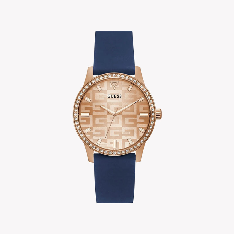 Guess Women's Rose Gold & Blue Silicone Watch, Rose Gold Dial | Gw0355l2 by i-watch