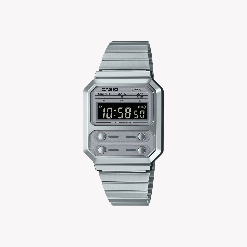 Casio Men's Silver Digital Watch, Chrome Plated Resin | A100we-7b by i-watch