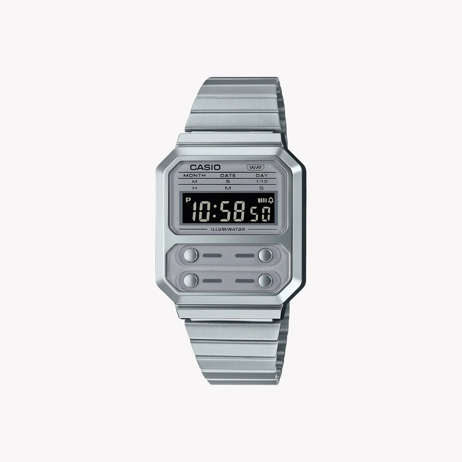 Casio Men's Silver Digital Watch, Chrome Plated Resin | A100we-7b by i-watch