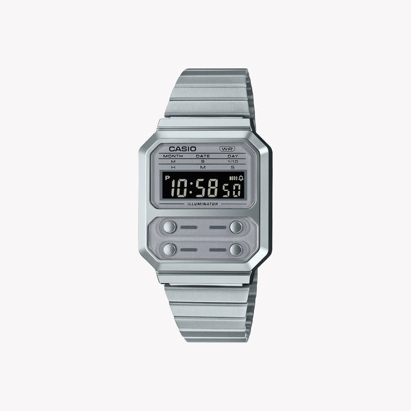 Casio Men's Silver Digital Watch, Chrome Plated Resin | A100we-7b by i-watch