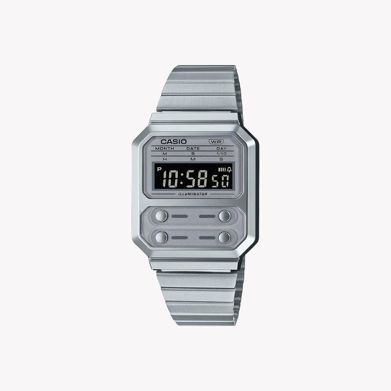 Casio Men's Silver Digital Watch, Chrome Plated Resin | A100we-7b by i-watch