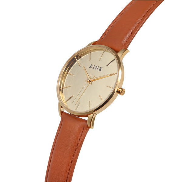 Zink Women's Watch With Gold Stainless Steel Case And Brown Leather Band by i-watch