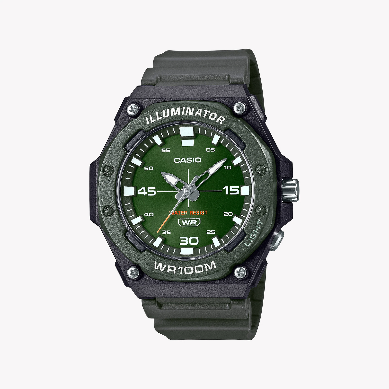 Bold Utility Men's Black Resin Watch, Green Dial | Mw-620h-3avdf by i-watch