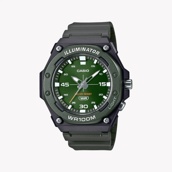 Bold Utility Men's Black Resin Watch, Green Dial | Mw-620h-3avdf by i-watch