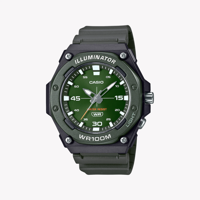 Bold Utility Men's Black Resin Watch, Green Dial | Mw-620h-3avdf by i-watch