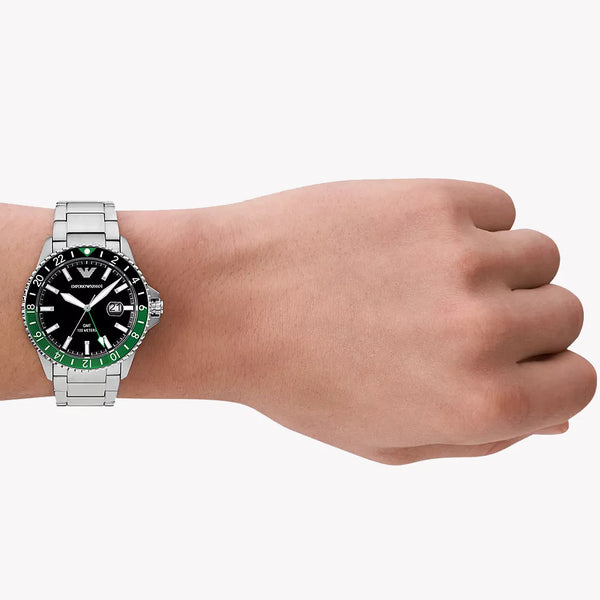 Emporio Armani Men's Silver Watch, Black Dial | Ar11589