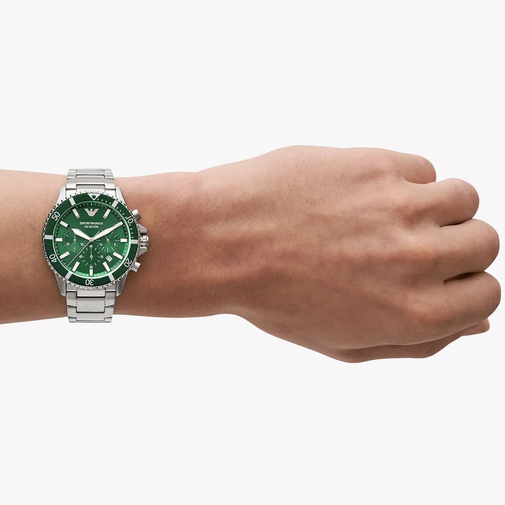 EMPORIO ARMANI AR11500 - BOLD GREEN DIAL - STAINLESS STEEL ELEGANCE - MEN'S TIMEPIECE-i-Watch-4