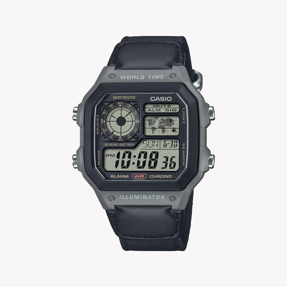 Casio Men's Silver Digital Watch, Black Leather Band | Ae-1200whub-8avef by i-watch
