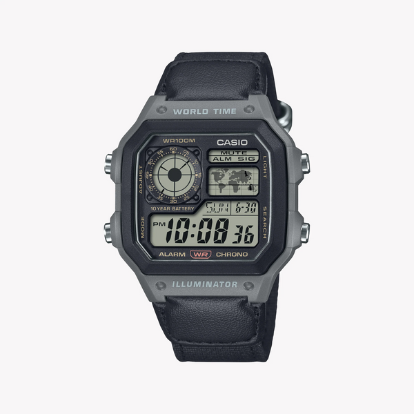 Casio Men's Silver Digital Watch, Black Leather Band | Ae-1200whub-8avef by i-watch