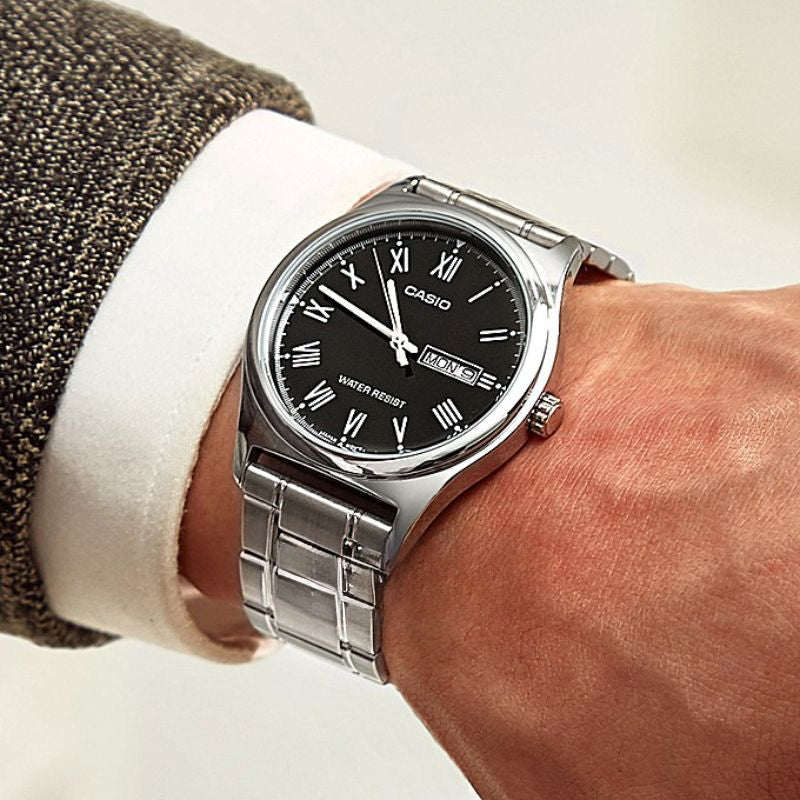 MTP-V006D-1BUDF - CLASSIC SILVER STAINLESS STEEL MEN'S WATCH WITH DAY & DATE FUNCTION-i-Watch-3