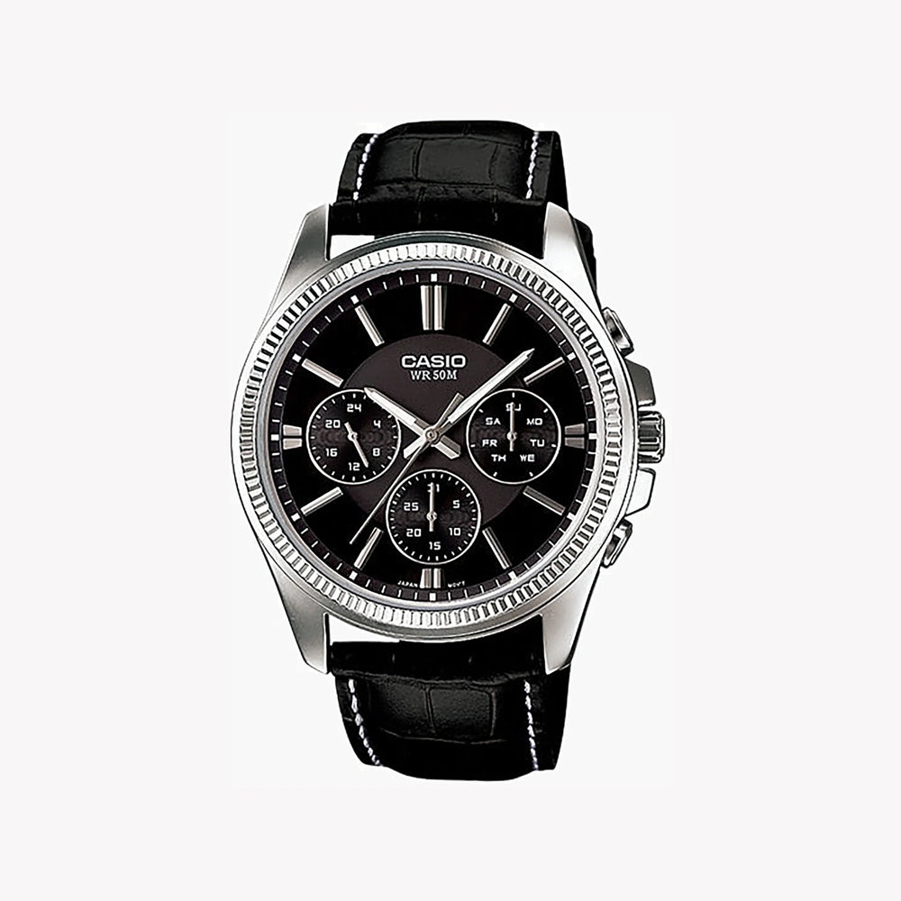 Timeless Elegance Men's Ip Silver Watch, Leather Strap | Mtp-1375l-1avdf by i-watch