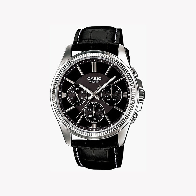 Timeless Elegance Men's Ip Silver Watch, Leather Strap | Mtp-1375l-1avdf by i-watch