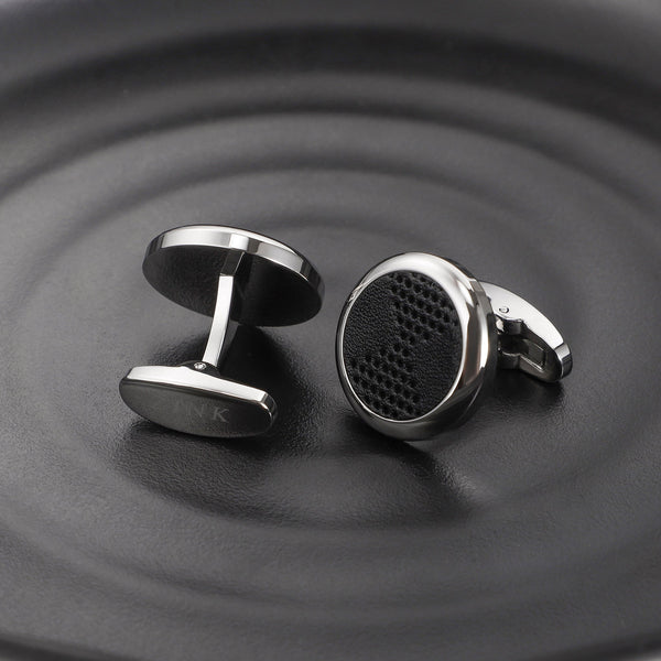 Zink Men's Stainless Steel & Black Leather Cufflink | Zjcl002s