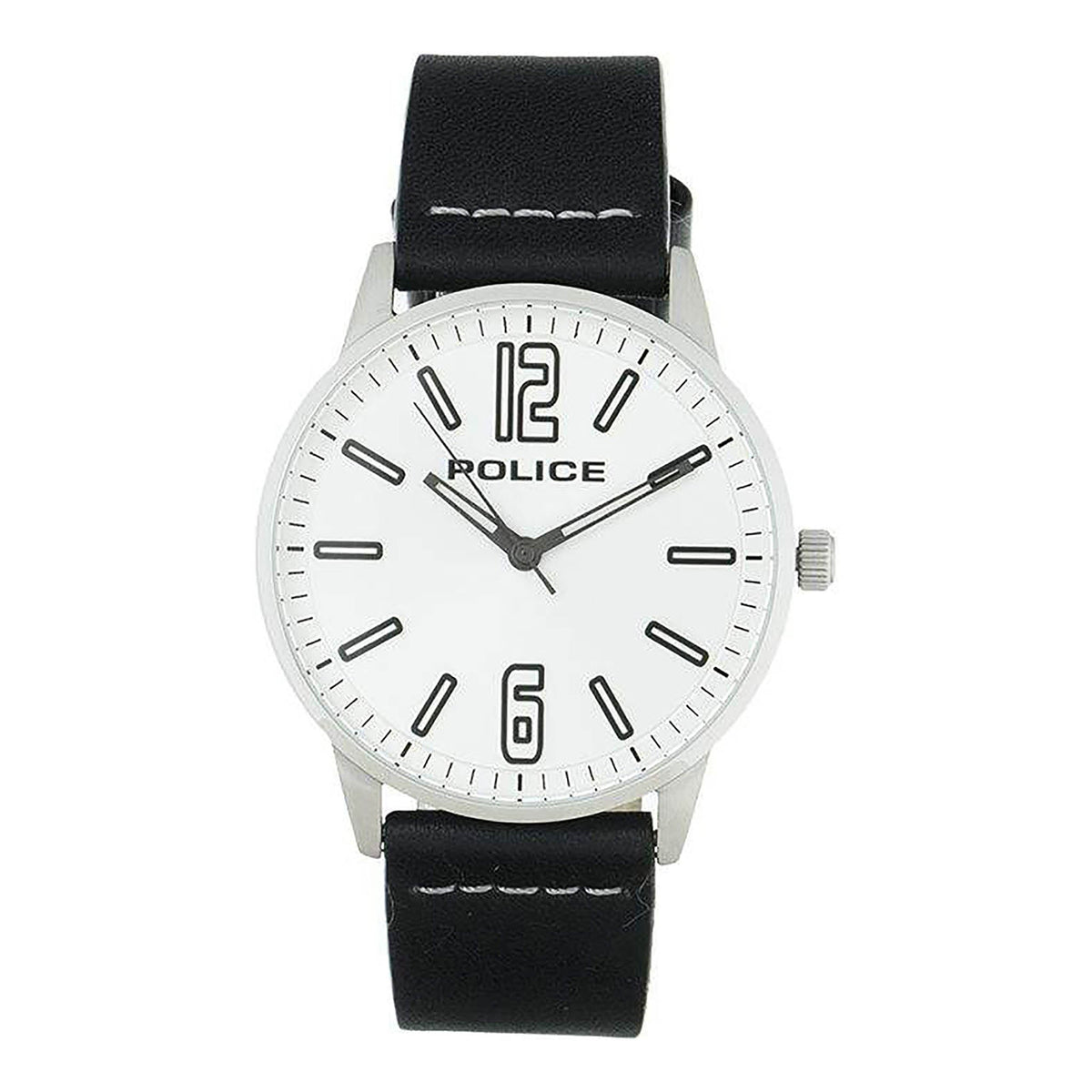 POLICE MEN'S TIMEPIECE - BOLD WHITE DIAL & SLEEK BLACK LEATHER BANDWATCH