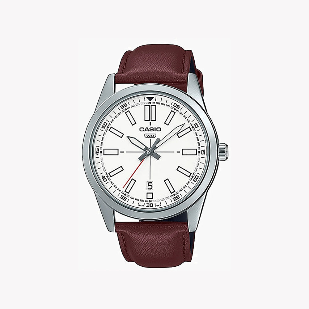 Casio Men's Silver Stainless Steel, Brown Leather | Mtp-Vd02l-7eudf by i-watch