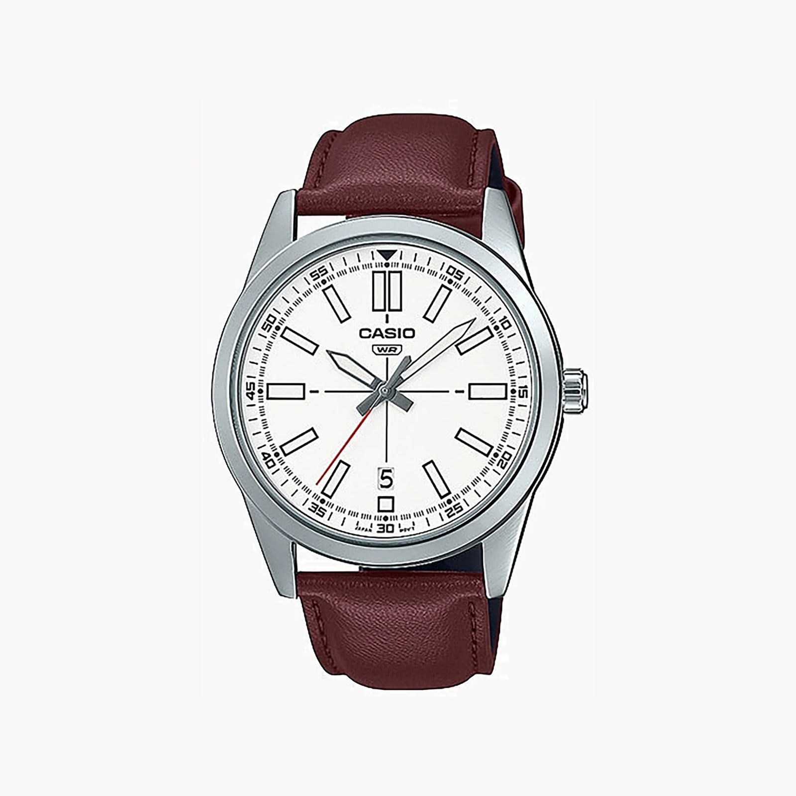 Casio Men's Silver Stainless Steel, Brown Leather | Mtp-Vd02l-7eudf by i-watch