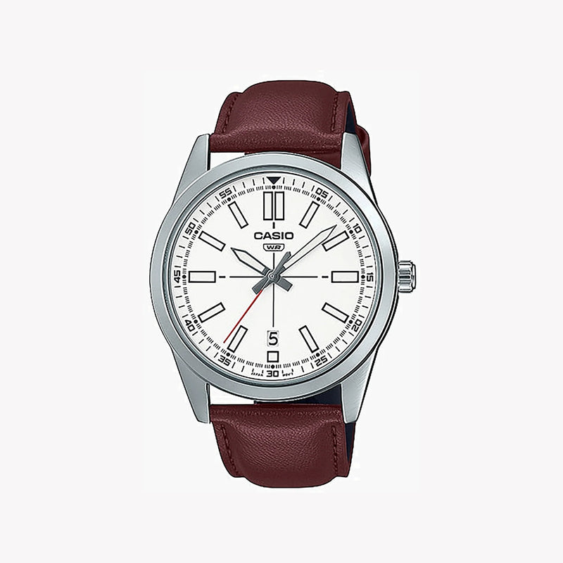 Casio Men's Silver Stainless Steel, Brown Leather | Mtp-Vd02l-7eudf by i-watch