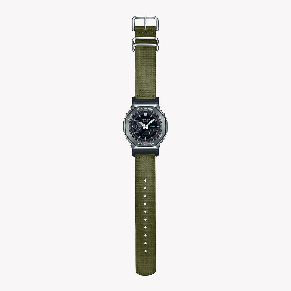 G-Shock Men's Green Fabric Watch, Silver Case | Gm-2100cb-3adr by i-watch