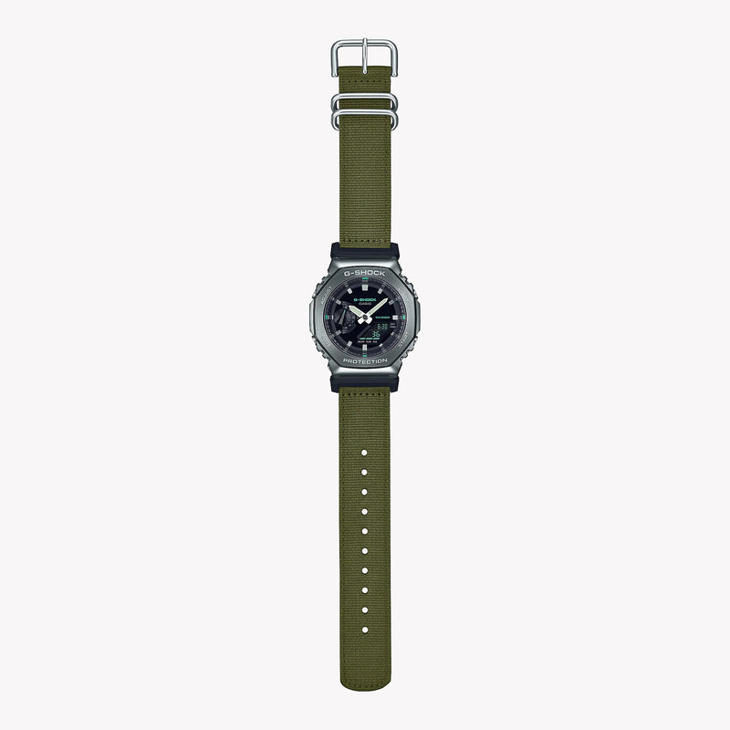 G-Shock Men's Green Fabric Watch, Silver Case | Gm-2100cb-3adr by i-watch