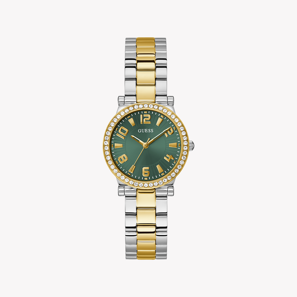 GUESS GW0686L2 - CHIC GOLD & GREEN STATEMENT WOMEN'S WATCH - FASHION MEETS FUNCTIONALITY