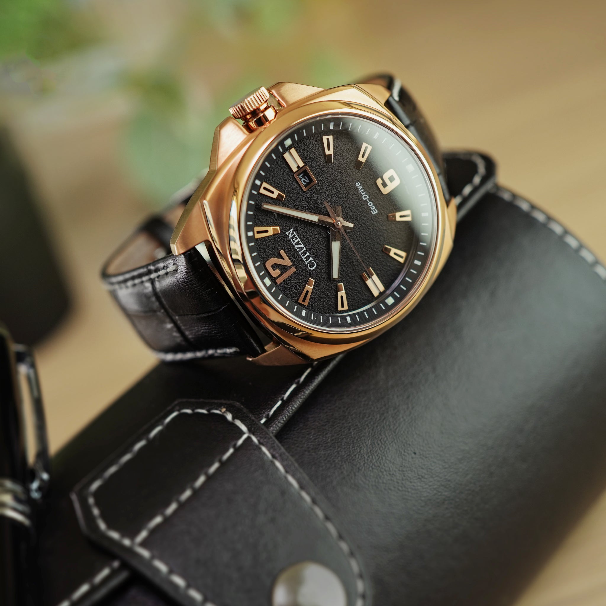 CITIZEN AW1723-02E BOLD ELEGANCE - ROSE GOLD & BLACK LEATHER TIMEPIECE for the Modern Man