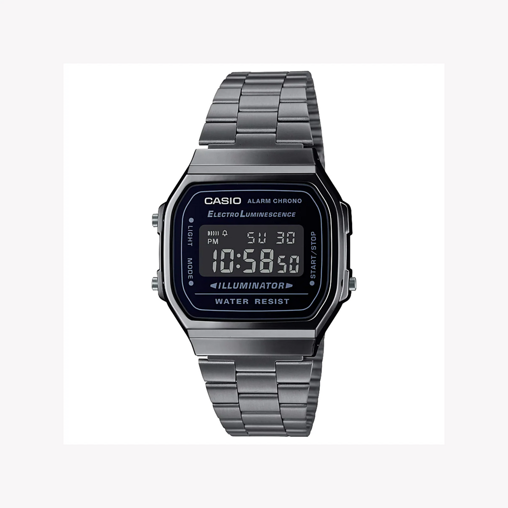 Casio Unisex Black Resin Watch, Stainless Steel Band | A168wgg Casio Unisex Black Resin Watch, Stainless Steel Band | A168wgg