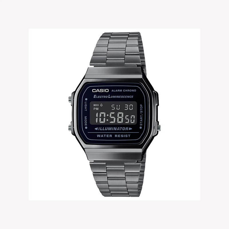Casio Unisex Black Resin Watch, Stainless Steel Band | A168wgg