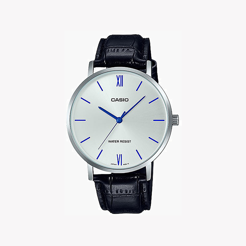 CASIO MTP-VT01L-7B1 BOLD ELEGANCE - MEN'S STAINLESS STEEL & LEATHER WATCH