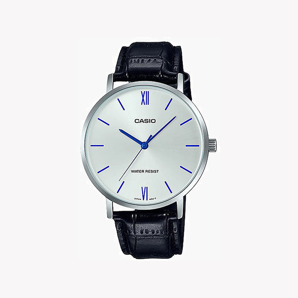 Casio Men's Silver Stainless Steel, Black Leather | Mtp-Vt01l-7b1 by i-watch