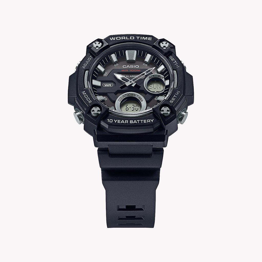 CASIO AEQ-120W-1AVDF BLACK RUGGED SPORT - FUNCTIONALITY MEETS STYLE Men's Watch with black resin band and dial-i-Watch-2
