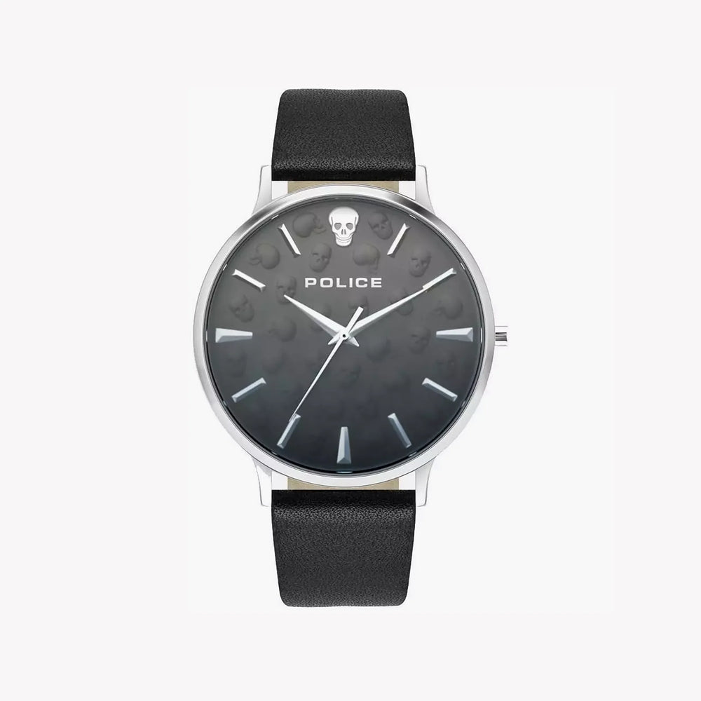 Police Men's Silver Stainless Steel, Black Leather | P16023js02 by i-watch