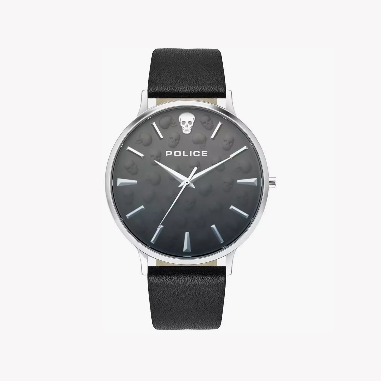 Police Men's Silver Stainless Steel, Black Leather | P16023js02 by i-watch