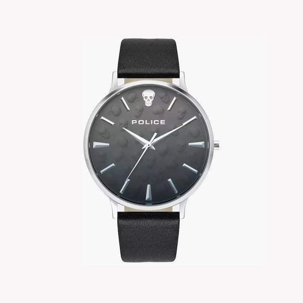 Police Men's Silver Stainless Steel, Black Leather | P16023js02 by i-watch