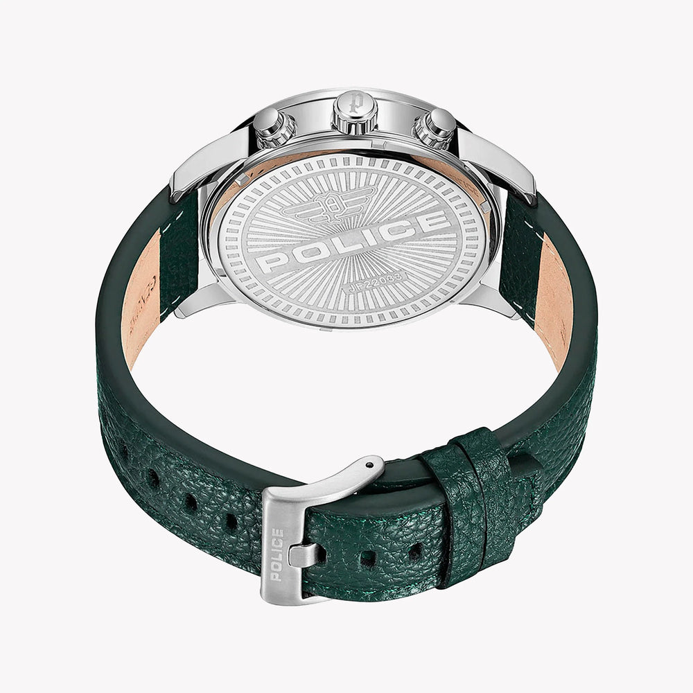 Police Watches Men's Silver Stainless Steel, Green Leather | Pewjf2203307 by i-watch