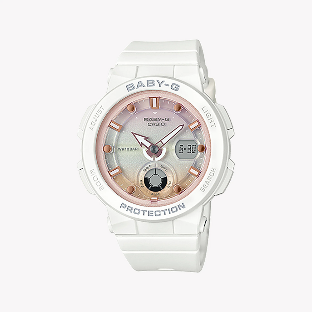 Baby-G Bga-250-7a2dr - Summer Escapade - Chic Sporty Women's Watch In White Resin With Neon Display by i-watch