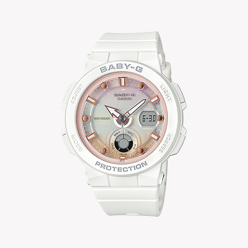 Baby-G Bga-250-7a2dr - Summer Escapade - Chic Sporty Women's Watch In White Resin With Neon Display by i-watch