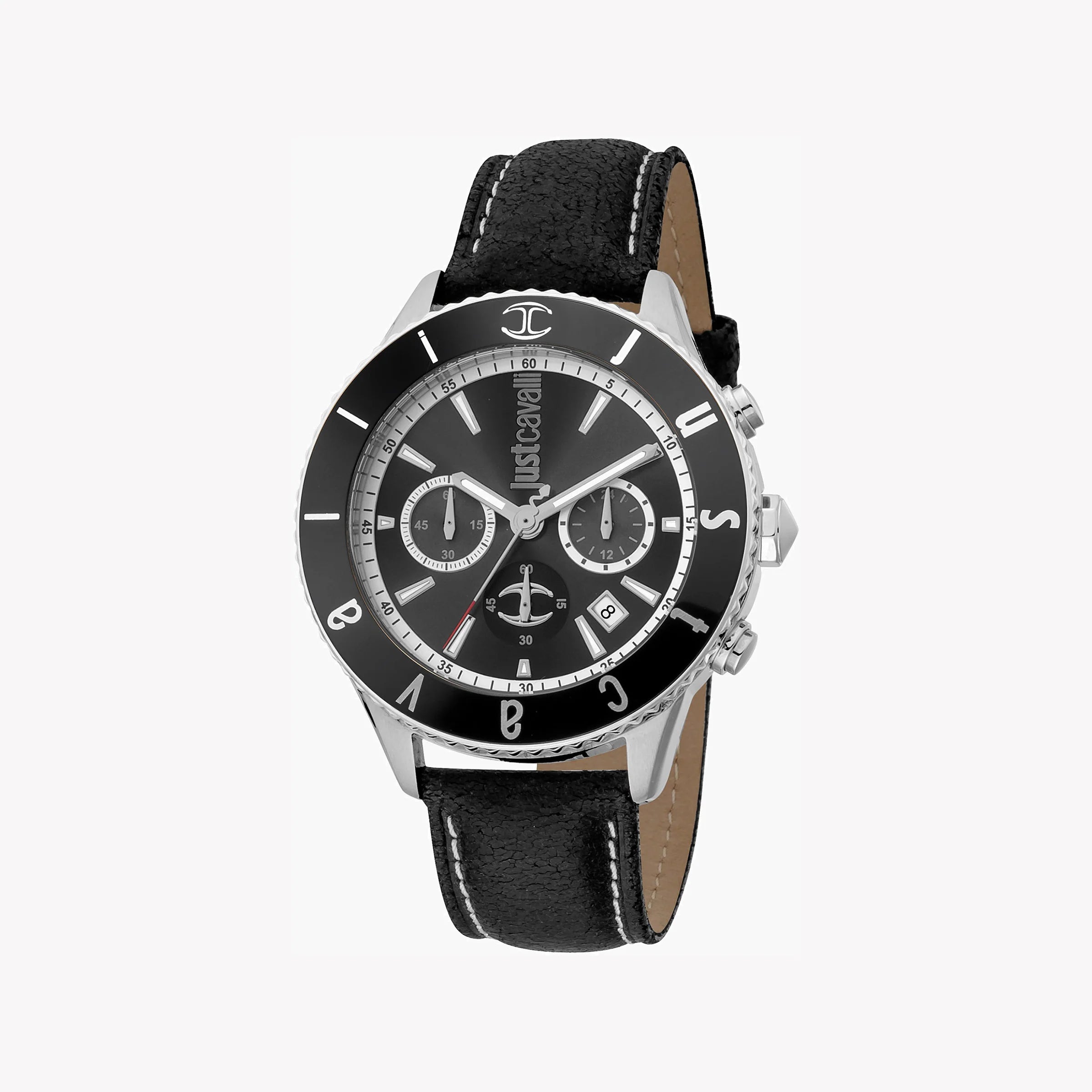 JUST CAVALLI JC1G155L0025 - ELEGANT BLACK LEATHER & STAINLESS STEEL MEN'S WATCH