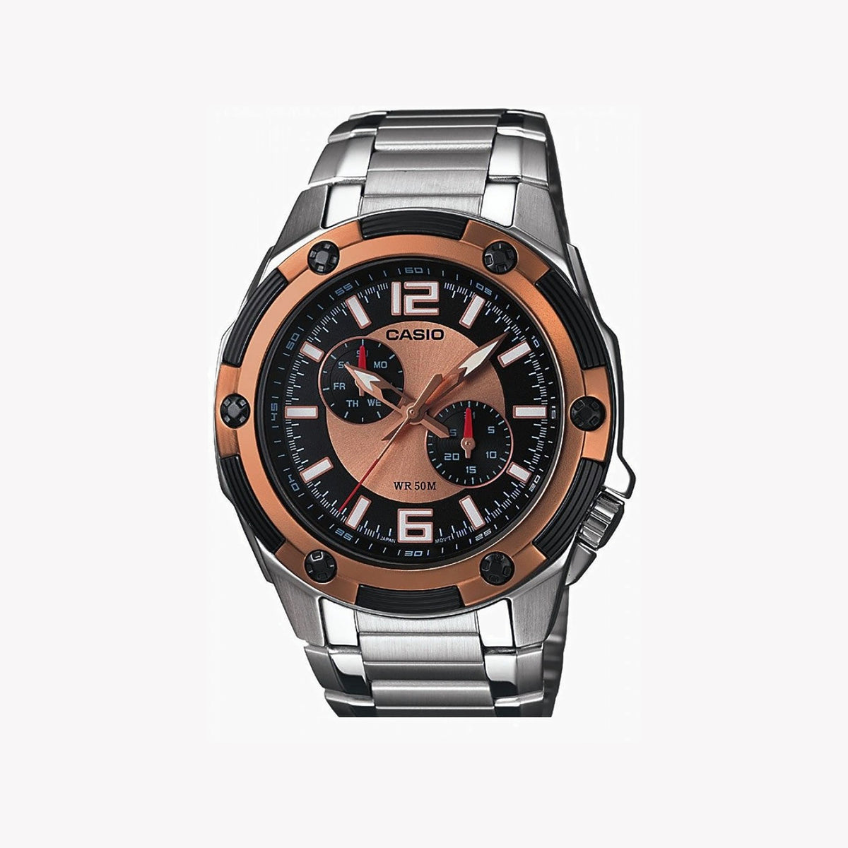 CASIO MTP-1326D-1A2 ELEGANT SPORT - STYLISH STAINLESS STEEL MEN'S WATCH WITH BLACK DIAL AND DATE DISPLAY