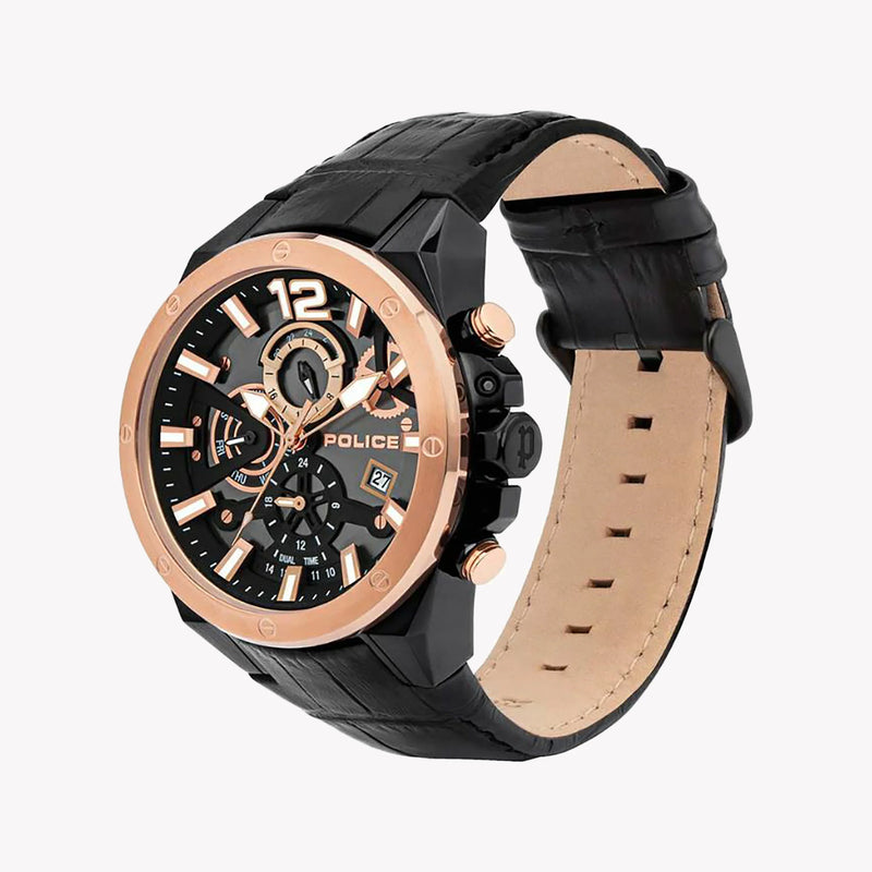Police Men's Rose Gold Watch, Black Leather | Pl-15711jsbr_61 by i-watch