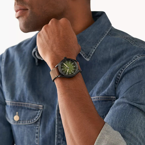 Fossil Men's Black Stainless Steel, Brown Leather | Bq2796 by i-watch