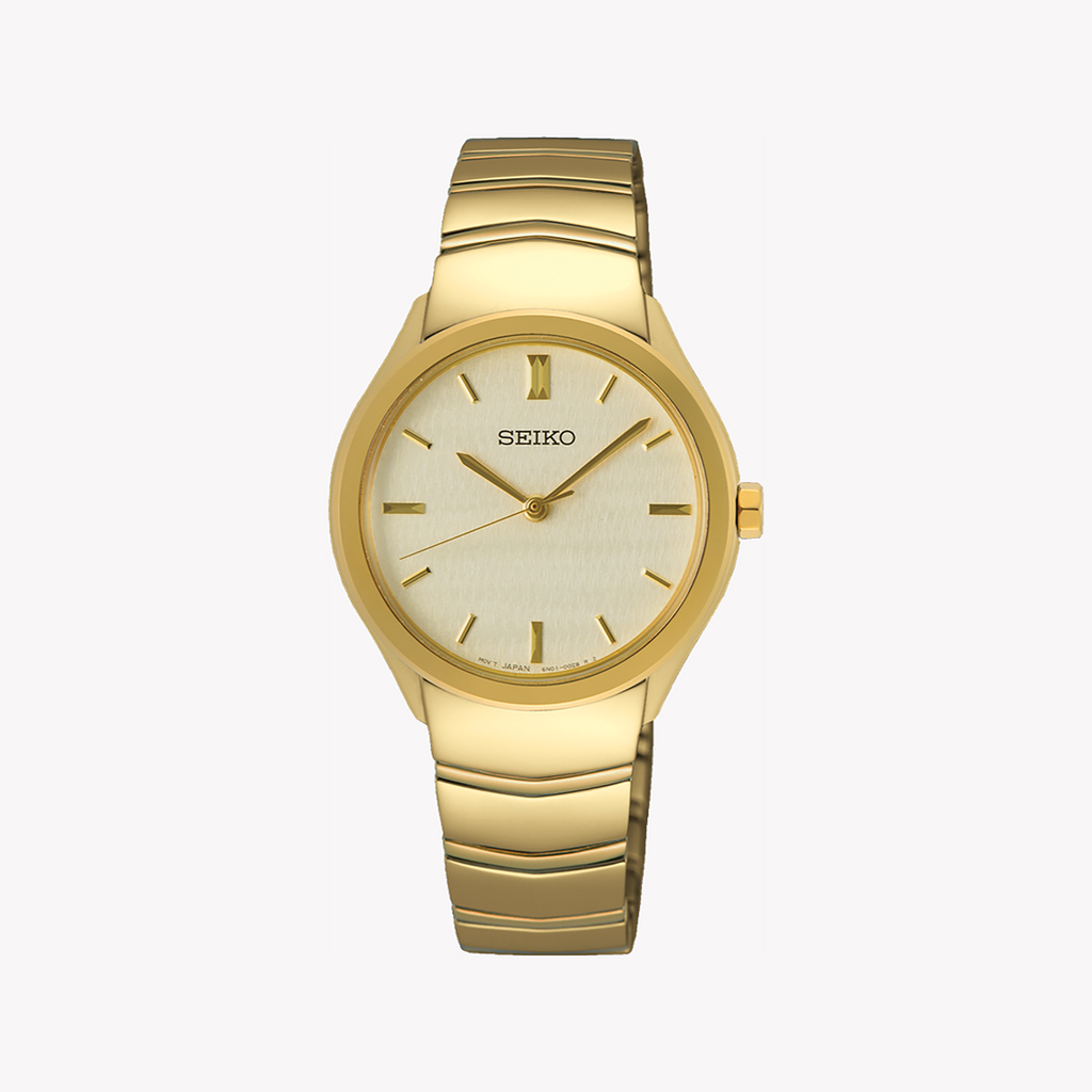 SEIKO SUR552P1 Women's Elegant Gold Watch with White Dial-i-Watch