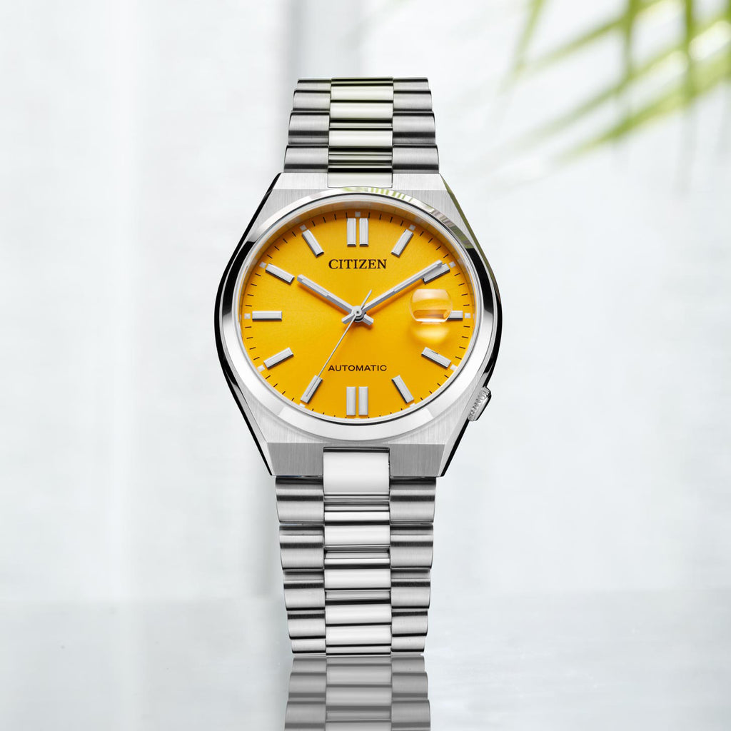 Citizen Men's Silver Stainless Steel Watch, Yellow Dial | Nj0150-81z