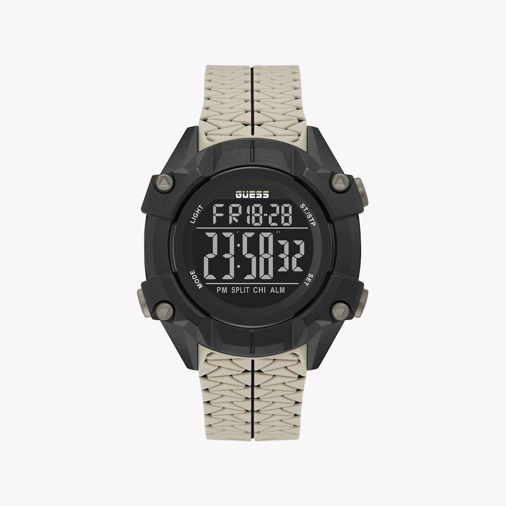 Guess Men's Black Stainless Steel, Beige Silicone | Gw0342g2 by i-watch