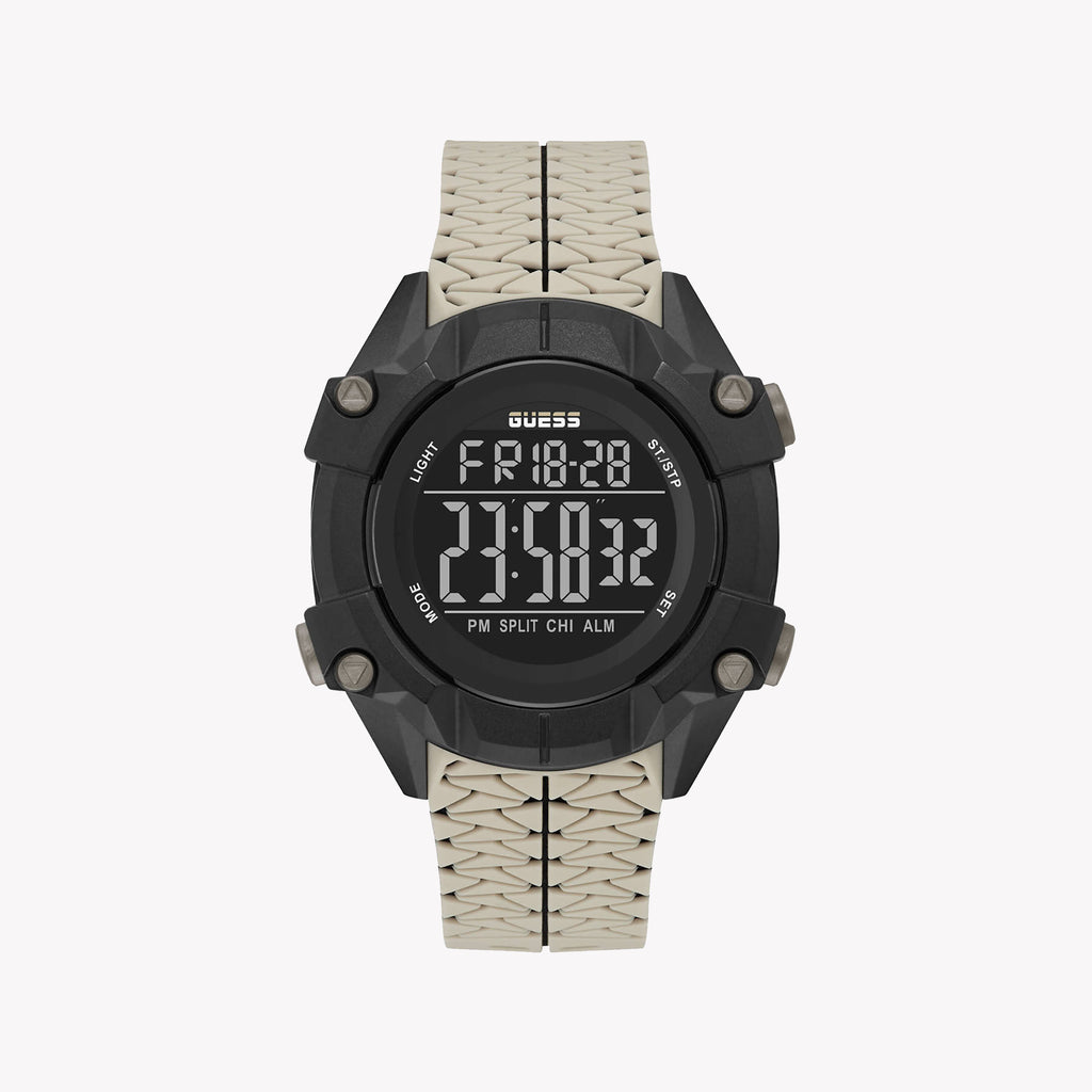 GUESS GW0342G2 BOLD EDGE - STRIKING MEN'S DIGITAL TIMEPIECE with Black Steel Case & Beige Silicone Band